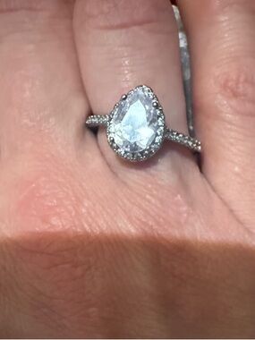 Vintage 925 Pear-Shaped Cubic Zirconia Halo Ring Size 8